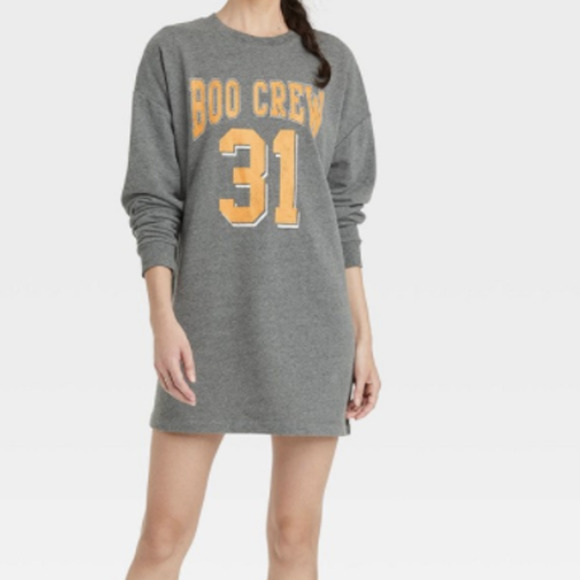 NWT Women's Boo Crew Long Sleeve Graphic Sweatshirt Dress